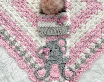 Crochet Baby Blanket - Baby Blanket - Handmade Baby Blanket - Elephant Baby Blanket - Crocheted Baby Blanket - Baby Elephant