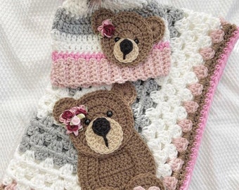 Crochet Baby Blanket - Baby Blanket - Handmade Baby Blanket - Baby Bear Blanket - Crocheted Baby Blanket - Baby Bear