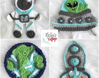 Crochet Pattern - INSTANT PDF DOWNLOAD - Nellas Cottage Patterns - Crochet - Outer Space - Crochet Alien - Space Ship - Astronaut - Patterns