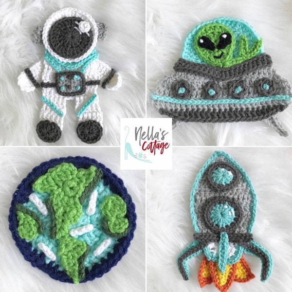 Crochet Pattern - INSTANT PDF DOWNLOAD - Nellas Cottage Patterns - Crochet - Outer Space - Crochet Alien - Space Ship - Astronaut - Patterns