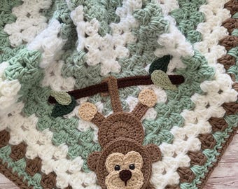 Crochet Baby Blanket - Baby Blanket - Handmade Baby Blanket - Baby Monkey Blanket - Crocheted Baby Blanket - Baby Monkey