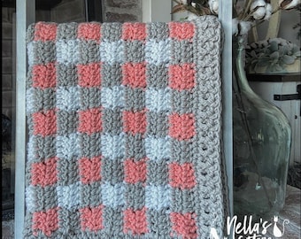 Crochet Pattern - INSTANT PDF DOWNLOAD  - Baby Blanket - Buffalo Plaid Blanket Pattern - Gingham Blanket Pattern - Nella's Cottage - Crochet