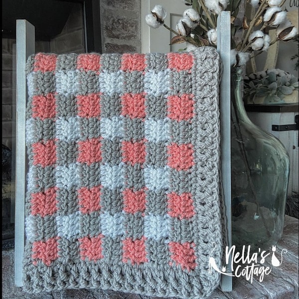 Crochet Pattern - INSTANT PDF DOWNLOAD  - Baby Blanket - Buffalo Plaid Blanket Pattern - Gingham Blanket Pattern - Nella's Cottage - Crochet