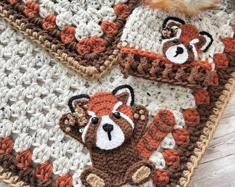 Blanket - Red Panda Baby Blanket - Crocheted Red Panda Blanket - Baby Blanket - Red Panda Blanket - Crocheted Baby Blanket - Nellas Cottage