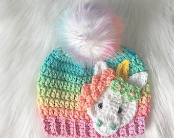 Handmade Unicorn Beanie - Rainbow Unicorn Beanie - Unicorn - Beanie - Hat - Ombre - Gifts for Her - Unicorn Hat - Unicorn Hats - Crochet