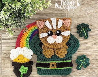 Nella's Exclusive- Crochet Pattern - INSTANT PDF DOWNLOAD - Applique Pattern - Crochet - Irish - Kitty - Rainbow - St Patricks Day - Ireland