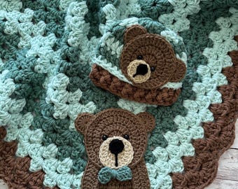 Baby Blanket - Handmade Blanket - Bear - Bear Blanket - Bear Bedding - Bear Gift - Gifts For Baby - Blanket - Bedding