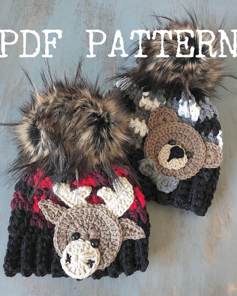 Crochet Pattern INSTANT PDF DOWNLOAD Crochet Patterns Baby Beanie Patterns Plaid Hat Pattern Moose Pattern Bear Pattern Plaid image 1