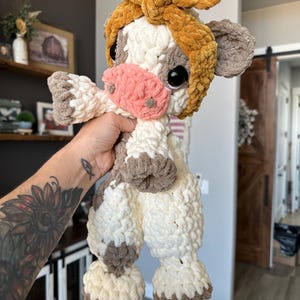 Crocheted Highland Cow Plushie – Chenille Stuffed Animal, 16"