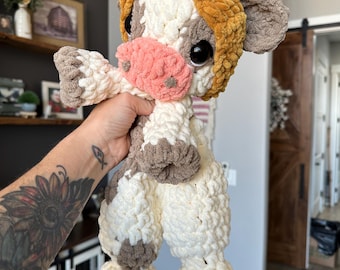 Crocheted Highland Cow Plushie – Chenille Stuffed Animal, 16"