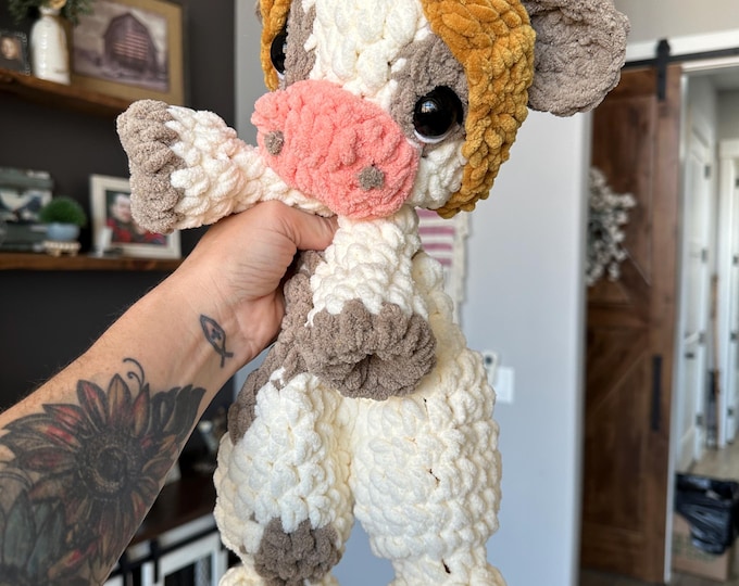 Featured listing image: Crocheted Highland Cow Plushie – Chenille Stuffed Animal, 16"