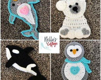 Crochet Pattern - INSTANT PDF DOWNLOAD - Pattern - Crochet - Orca Whale - Penguin - Narwhale - Polar Bear - Crochet Applique