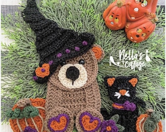 Crochet Pattern - INSTANT PDF DOWNLOAD - Halloween Patterns - Crochet Halloween - Spooky Harvest - Nellas Cottage - Crochet - Bear - Kitty