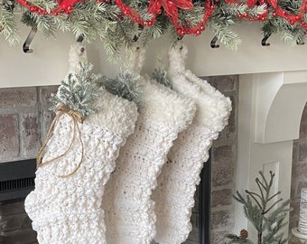 Antique White Luxury Crocheted Christmas Stocking