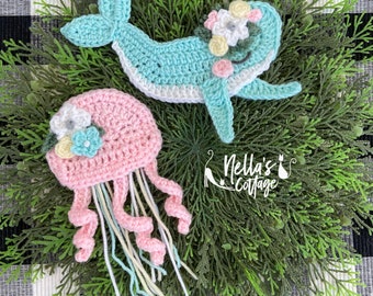 Modello all'uncinetto - DOWNLOAD PDF IMMEDIATO - Nellas Cottage - Boho Blue Whale - Boho Jelly Fish - Uncinetto - Boho Sea Creatures - Boho Animals