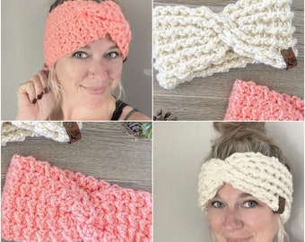 Crochet Pattern - INSTANT PDF DOWNLOAD - Crocheted Ear Warmers - Nellas Cottage - Ear Warmers - Magnolia Ear Warmer