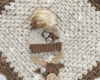 Blanket - Moose Baby Blanket - Crocheted Moose Blanket - Baby Blanket - Moose Blanket - Crocheted Baby Blanket - Woodland Animals