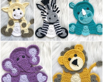 Modèle au crochet - TÉLÉCHARGEMENT PDF instantané - Animaux du zoo - Animaux du zoo au crochet - Modèles au crochet - Motifs d'appliqué - Zèbre - Éléphant - Rhinocéros