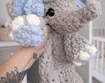Crocheted Elephant Plushie - Stuffed Animals - Nellas Cottage - Elephant Toy - Baby Elephant  - Elephant Amigurumi - Crochet - Handmade