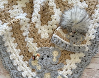 Baby Blanket - Handmade Blanket - Elephant - elephant  Blanket - Elephant Bedding - Elephant Gift - Gifts For Baby - Blanket - Bedding