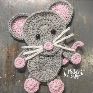 Crochet Pattern - INSTANT PDF DOWNLOAD - Crochet Applique - Applique Pattern - Mouse  - Crochet Mouse - Mouse Applique - Nellas Cottage