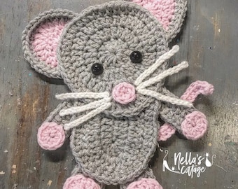 Crochet Pattern - INSTANT PDF DOWNLOAD - Crochet Applique - Applique Pattern - Mouse  - Crochet Mouse - Mouse Applique - Nellas Cottage