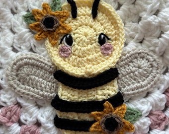 Crochet Bee Applique and Blanket Pattern – Bumblebee, Sunflowers (PDF Download)