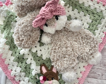 Crocheted Bunny Baby Blanket – Soft Acrylic, Handmade Nursery Decor