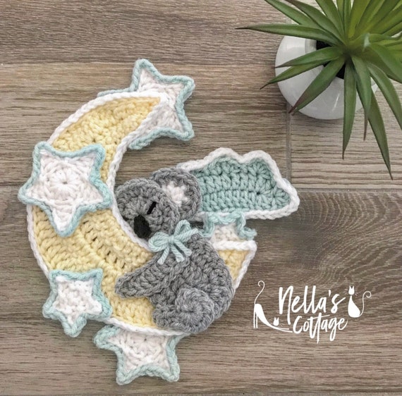Crochet Koala Applique Pattern – Moon & Stars (PDF Download)