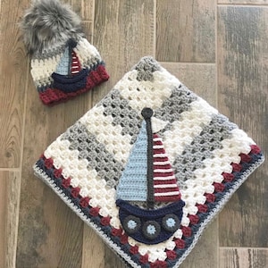 Handmade Baby Blanket - Crochet Baby Blanket - Sail Boat Blanket - Orca Baby Blanket - Crochet Sail Boat Blanket- Nautical