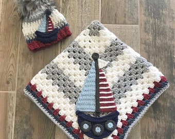 Handmade Baby Blanket - Crochet Baby Blanket - Sail Boat Blanket - Orca Baby Blanket - Crochet Sail Boat Blanket- Nautical