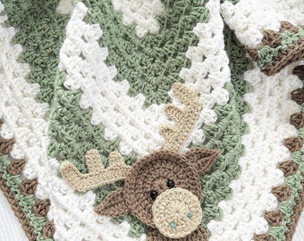 Blanket - Moose Baby Blanket - Crocheted Moose Blanket - Baby Blanket - Moose Blanket - Crocheted Baby Blanket - Woodland Animals