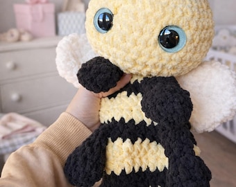 Crocheted Bee Plushie - Stuffed Animals - Nellas Cottage - Bee Toy - Baby Bee - Bee Plushie - Bumble Bee - Crochet - Handmade
