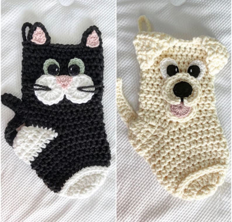 Crochet Pattern INSTANT PDF DOWNLOAD Crochet Stocking Pattern Cat Dog Christmas Stocking Pet Stockings Nellas Cottage image 1