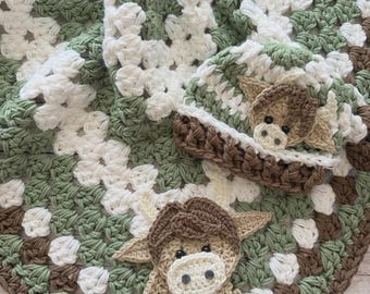 Crochet Highland Cow Baby Blanket