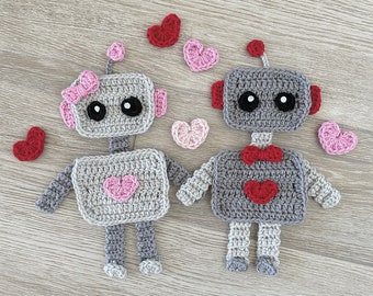 Crochet Pattern - INSTANT PDF DOWNLOAD - Love Bots - Nellas Cottage - Crochet Robots - Valentines Day - Valentines Robots - Love Patterns