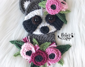 Crochet Pattern - INSTANT PDF DOWNLOAD - Crochet Raccoon - Boho - Boho Raccoon - Raccoon Pattern - Crochet Patterns - Applique Patterns