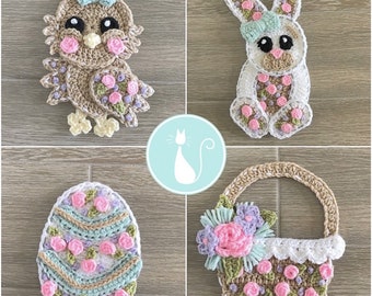 Crochet Pattern - INSTANT PDF DOWNLOAD - Nellas Cottage - Crochet Easter - Easter Bunny - Easter Basket - Easter Egg - Easter Chick