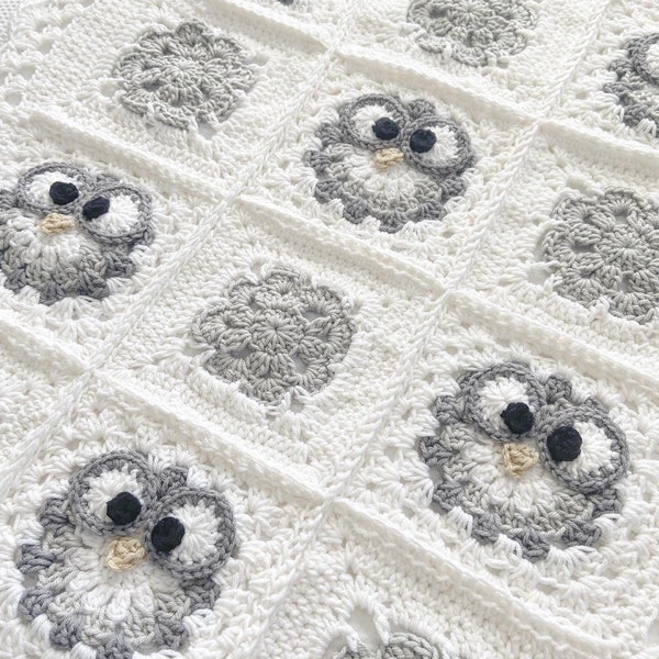 Crochet Pattern - INSTANT PDF DOWNLOAD - Pattern Only - Crochet - Baby Blanket - Granny Square - Magnolia Owl Blanket - Owl - Nellas Cottage