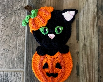 Crochet Pattern - INSANT PDF DOWNLOAD - Halloween Pattern - Pumpkin Pattern - Kitty Pattern - Crochet pumpkin - Crochet Kitty - Appliqué