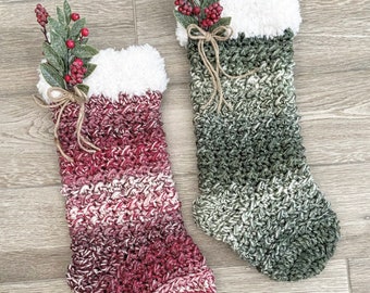 Crochet Pattern - INSTANT PDF DOWNLOAD - Crochet Stocking Pattern - Stocking - Christmas Stocking - Holly Berry Stocking - Nellas Cottage