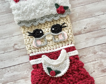 Crochet Pattern - INSTANT PDF DOWNLOAD - Crochet Stocking Pattern - Stocking - Christmas Stocking - Winter Mrs Claus - Nellas Cottage