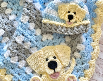 Crochet Baby Blanket - Baby Blanket - Handmade Baby Blanket - Puppy Baby Blanket - Crocheted Baby Blanket - Baby Puppy - Baby Dog