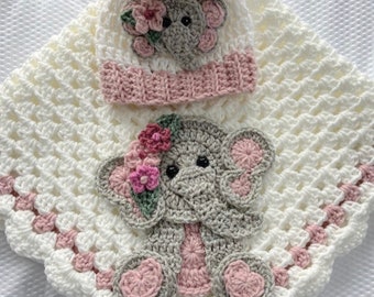 Crochet Baby Blanket - Baby Blanket - Handmade Baby Blanket - Elephant Baby Blanket - Crocheted Baby Blanket - Baby Elephant