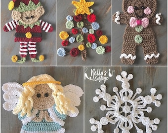 Crochet Pattern - INSTANT PDF DOWNLOAD - Christmas Crochet - Christmas - Crochet Appliqué - Holiday Crochet - Holiday - Angel - Snowflake