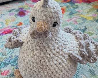Crochet Chicken Plush Snuggler – Soft Chenille Stuffed Animal Toy