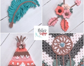 Crochet Pattern - INSTANT PDF DOWNLOAD - Pattern - Crochet Pattern - Dream Catcher - Feather - Tee pee - Arrows - Boho - Bohemian - Nursery