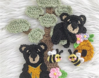 Crochet Pattern - INSTANT PDF DOWNLOAD - Honey Bears - Honey Bees - Nellas Cottage - Crochet - Crochet Patterns - Crochet Appliques - Bears