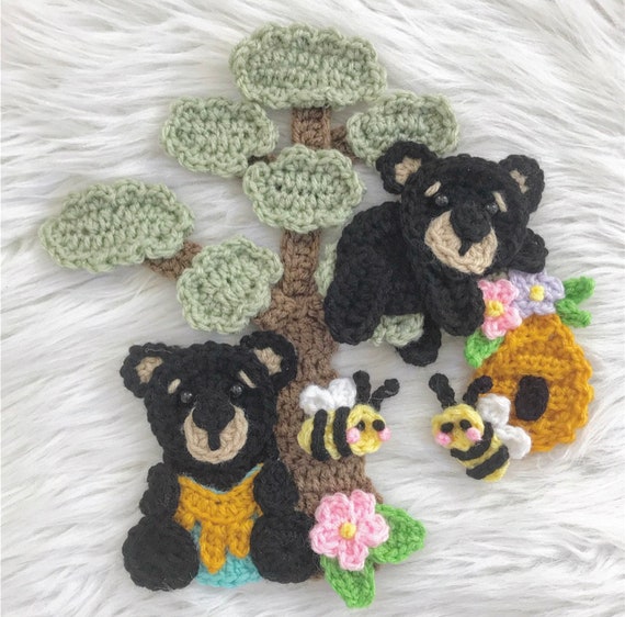 Honey Bears Crochet Applique Pattern – Honey Bees, Nellas Cottage (PDF Download)