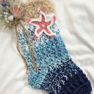 Crochet Pattern - INSTANT PDF DOWNLOAD - Crochet Stocking Pattern - Christmas Stockings - Seaside Serenity Stocking - Nellas Cottage